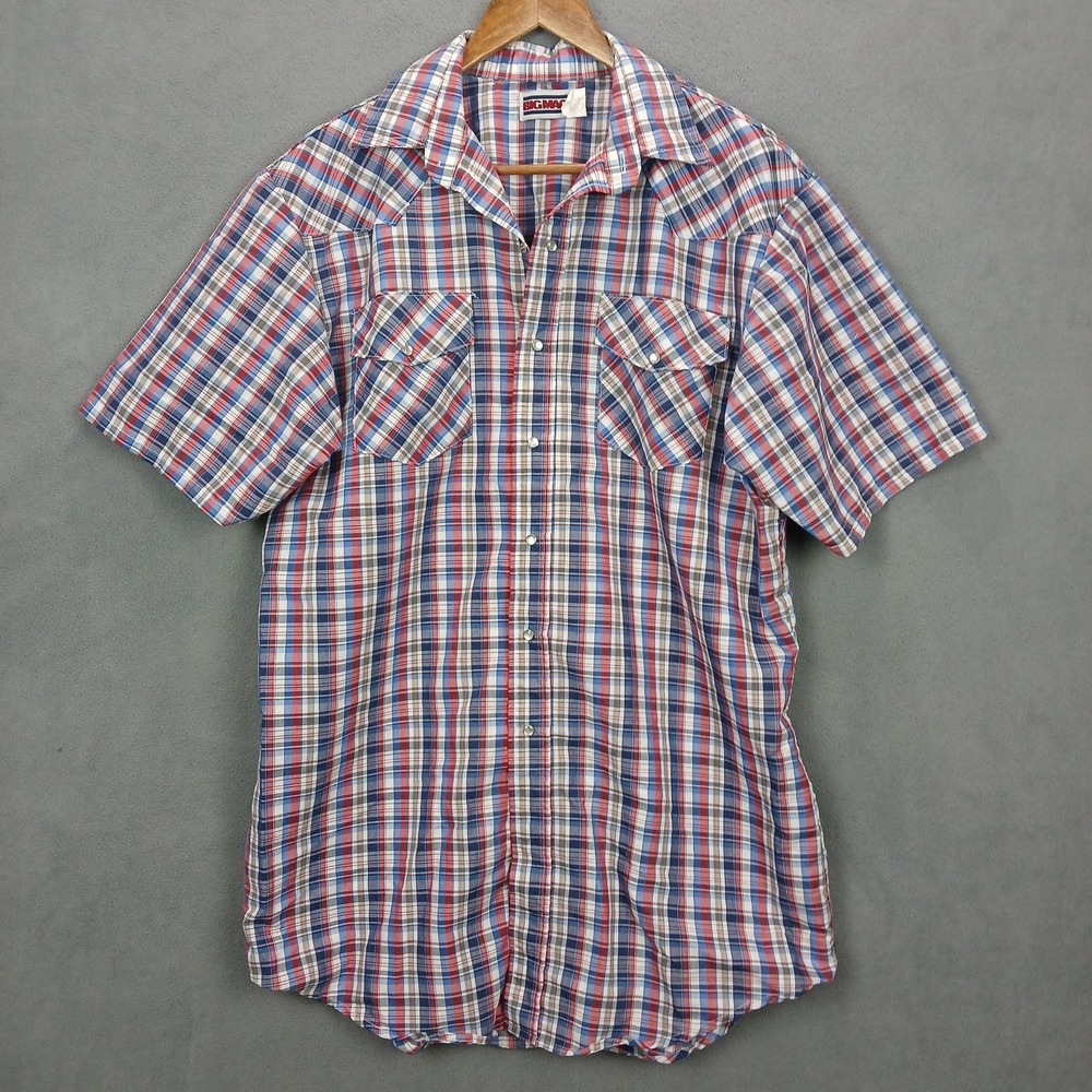 Vintage Big Mac Western Shirt Mens L Multicolor Plaid Pearl Snap Front Workwear
